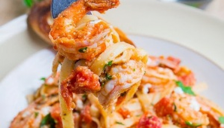 Shrimp Linguine In A Tomato And Feta Sauce