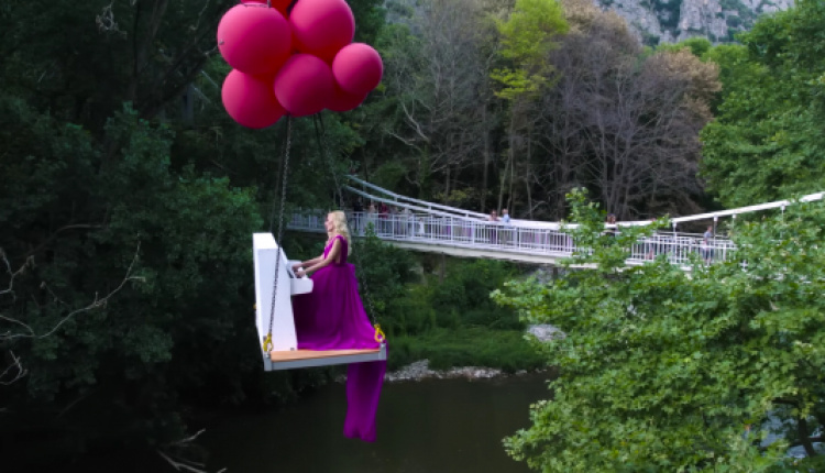 Flying Piano Over Tempi To Promote The Natural Heritage