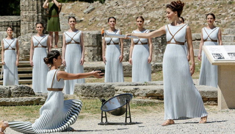 Olympic Flame Lit In Ancient Olympia